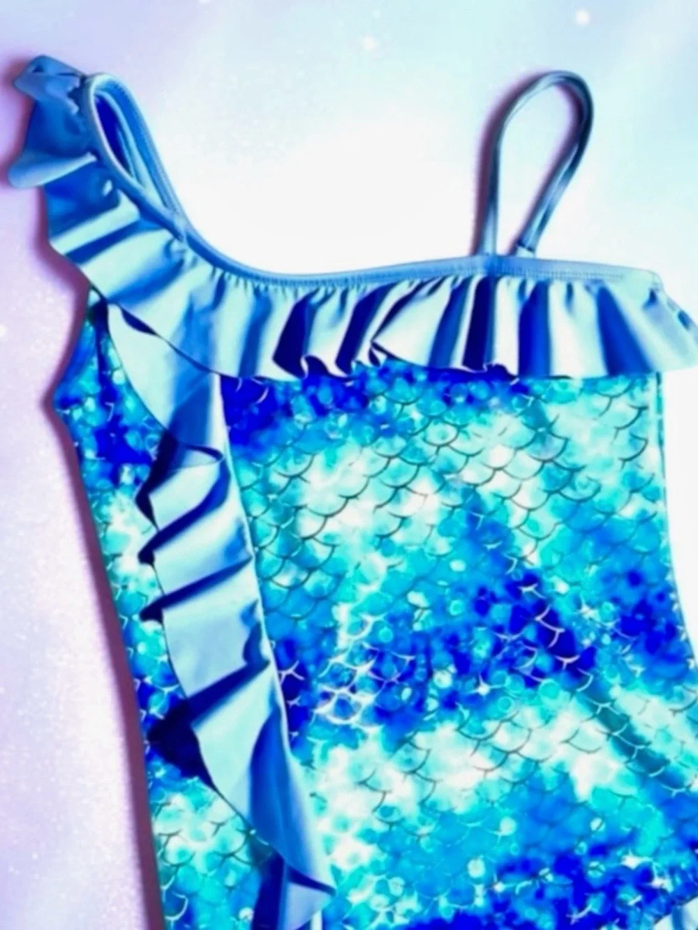 Justice Girls Swimsuit Metallic Blue Mermaid One‑Shoulder Size 10 EUC